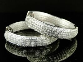 Ladies 1Ct Round Diamond 14K White Gold Over Hoops Huggie Earrings For Gift - £67.46 GBP