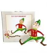 Elf Pixie 5&quot; Figure Ornament Clip On Christmas Tree Wreath Resin NEW Vin... - £16.05 GBP