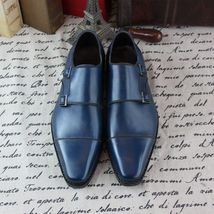 Genuine Leather Monk Strap Men&#39;s Formal Business Shoes In Catalina Blue Color - £100.75 GBP