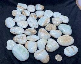 32PC 2060g caribbean blue Calcite Hearts &amp; palm worry mixed crystals top quality - £79.62 GBP