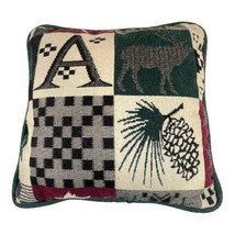 Vintage Tapestry Throw Pillow Buck Deer Caribou Cabin Decor Rustic Velvet 12” - £29.88 GBP