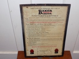Vintage Baker Automatic Burner Steam Motor Car Dealer Tin Instruction Sign - $222.75