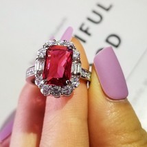 2021 New Luxury Red Color Princess 925 Sterling Silver Engagement Ring For Women - £9.51 GBP