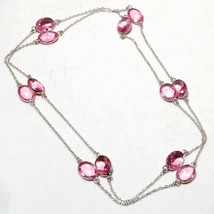 Pink Kunzite Oval Shape Gemstone Handmade Fashion Necklace Jewelry 36&quot; SA 7100 - £3.94 GBP