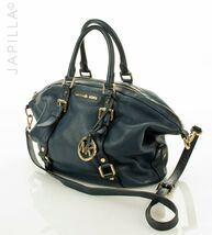 BLUE MICHAEL KORS PEBBLED LEATHER SATCHEL SHOULDER BAG PURSE! - $122.76