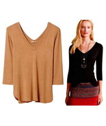 Anthropologie Essential V Neck Tee Shirt Large 10 12 Beige Top Blouse So... - $40.89