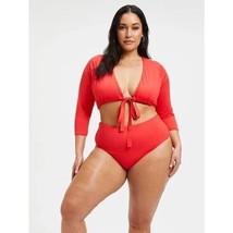 Good American Sexy Boost Swim Top 3/4 Sleeve Tie Front Bright Poppy Red ... - $26.96