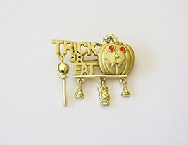 Danecraft Gold - Plated Trick or Treat Halloween Pin Brooch - $9.85