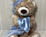 Toys R Us tan swirled fur teddy bear Plush sleepy bedtime blue hat cap b... - $9.89