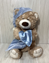 Toys R Us tan swirled fur teddy bear Plush sleepy bedtime blue hat cap b... - £7.88 GBP