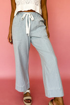 Sky Blue Stripe Mid Rise Drawstring Waist Jeans - $34.35