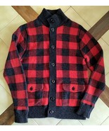 J.CREW Men&#39;s Red/Charcoal Buffalo Check Lambswool Sweater Jacket w/ Pock... - $66.88 CAD