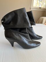 Pazzo Size 8.5 Leather Black Boots Folded Point Toe Pull On Heel - $52.23