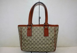 GUCCI 113019 Orange Leather Beige GG Canvas Fabric Small Tote Handbag - £276.53 GBP