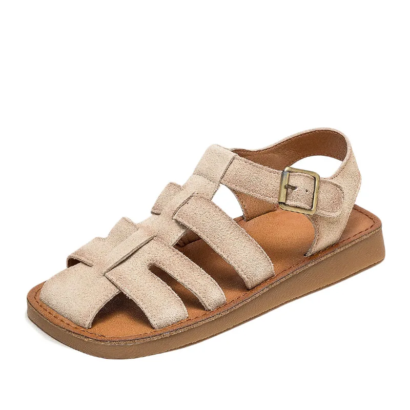 Handmade Genuine Leather Sandals Women Summer Flat Casual Roman Sandals ... - $71.98