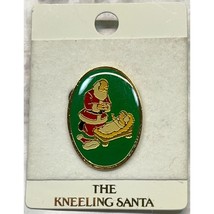Vintage Christmas Pin Kneeling Santa with Baby Jesus Brooch Enamel Gold Tone - £10.36 GBP
