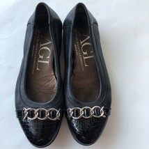AGL Black Croc Embossed Ballet Flat With Chain Size 35 - £32.95 GBP