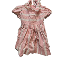 Vintage Handmade Toddler Girl Dress Pink White Buttons Short Sleeve 17&quot; Long - £11.39 GBP
