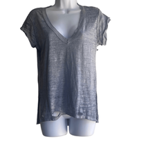 Free People Womens XS Gray Heathered Distressed Deep V Oversized Shirt Top - £18.37 GBP