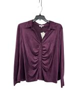 Calvin Klein Womens 1X Plum Aubergine Blouse Ruched Front Micro Suede New - $719.43 MXN