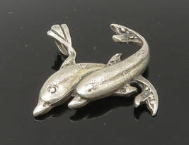 925 Sterling Silver - Vintage Double Dolphin Animal Motif Pendant - PT18298 - £25.06 GBP