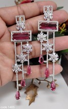 Indian Bollywood Style Silver Plated CZ Dangle Earrings Fashion Jewelry Set - £59.76 GBP