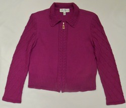 St John Collection Women&#39;s Magenta Full Zip Knit Collared Jacket Wool Rayon 6 - £55.92 GBP