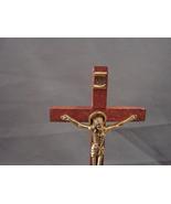 Miniature 4.25&quot; Gold Tone Metal Crucifix ~ Sacred Heart Southern Missions - £9.50 GBP