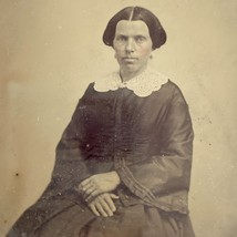 c1855 RARE Ruby Ambrotype Mature Woman Lace Collar Studio Portrait on Glass - £29.53 GBP