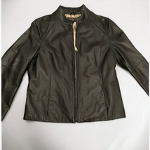 Wilsons Leather Jacket Women XL Vtg Black Lined Full Zip Mao Collar Pock... - $34.50