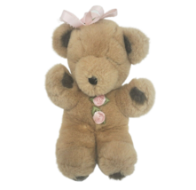 9&quot; VINTAGE 1979 GUND BROWN STITCH TEDDY BEAR PINK BOWS STUFFED ANIMAL PL... - £36.78 GBP