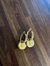 Vintage 90’s LC Liz Claiborne Crest Charm Hoop Earrings Pair Signed - £54.39 GBP