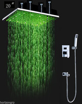 Luxury Bathroom Shower Set with 20&quot; Rainfall Sq LED Shower Head, Double-Function - £593.34 GBP