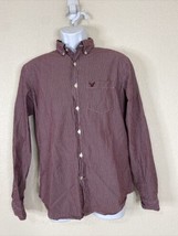 American Eagle Men Size S Maroon Striped Button Up Shirt Long Sleeve Pocket - £5.28 GBP