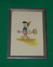MCM WATERCOLOR PAINTING H HUBER PINOCCHIO PICTURE ART SCHOOL NICE CHRIST... - $70.13