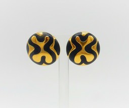 Funky vtg 1980&#39;s Monet gold tone &amp; navy enamel squiggly design button earrings - £15.98 GBP