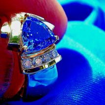 Earth mined Tanzanite Diamond Engagement Ring 14k Gold Modern Design Sol... - $3,662.01