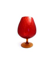 Large FENTON Crystal Red Orange SQUARE OPTIC Brandy Snifter Vase Mid Cen... - $78.00