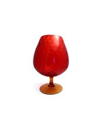 Large FENTON Crystal Red Orange SQUARE OPTIC Brandy Snifter Vase Mid Century Mod - $78.00