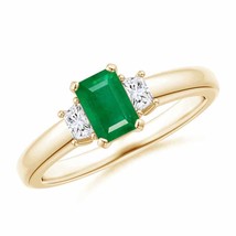 ANGARA Emerald and Diamond Three Stone Ring for Women, Girls in 14K Solid Gold - £1,285.75 GBP