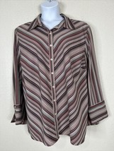 Maggie Barnes Womens Plus Size 2X Red/Blk Striped Button Up Shirt Long Sleeve - £11.12 GBP