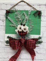 Christmas OWL buffalo plaid Sign 12x12 wood door wall Handmade hanging New - £11.82 GBP