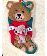 Vintage 3D Teddy Bear SUPER Plush Christmas Stocking 20&quot; New NWT Velvet - £21.28 GBP
