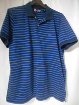 Chaps Polo Shirt Mens Size L/G Blue Black Thin Stripe Short Sleeve 100% ... - $19.19