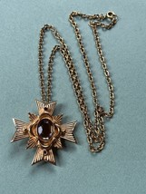 Long Goldtone Chain w Avon Signed Maltese CROSS Pendant Brooch Combinati... - $16.69