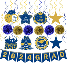 Graduation Decorations Class of 2024 Blue Pre-Assembled Hanging Swirls 2024 GRAD - £18.75 GBP