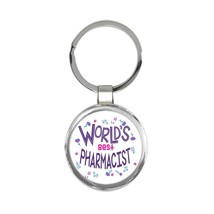 Worlds Best PHARMACIST : Gift Keychain Great Floral Profession Coworker Work Job - £6.38 GBP
