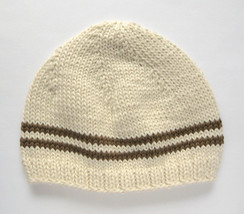 ORGANIC man&#39;s beanie with brown stripes, natural man&#39;s hat, unisex winte... - £21.09 GBP+
