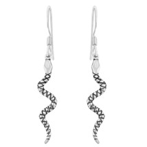 Fearless Crawling Serpent Snake Animal Charm Sterling Silver Dangle Earrings - £11.13 GBP