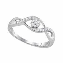 10k White Gold Womens Round Diamond Twist Flower Cluster Fashion Ring 1/8 Cttw - £142.67 GBP